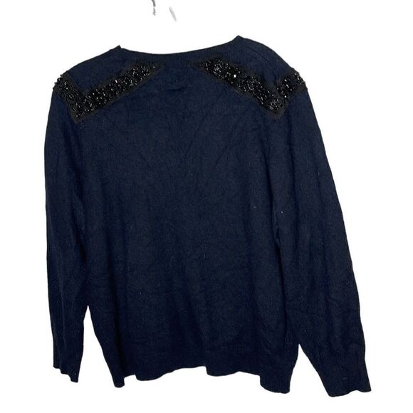 J. Crew Cashmere Wool Blend Embellished Navy Long Sleeve Sweater. Size XL. - Picture 5 of 7